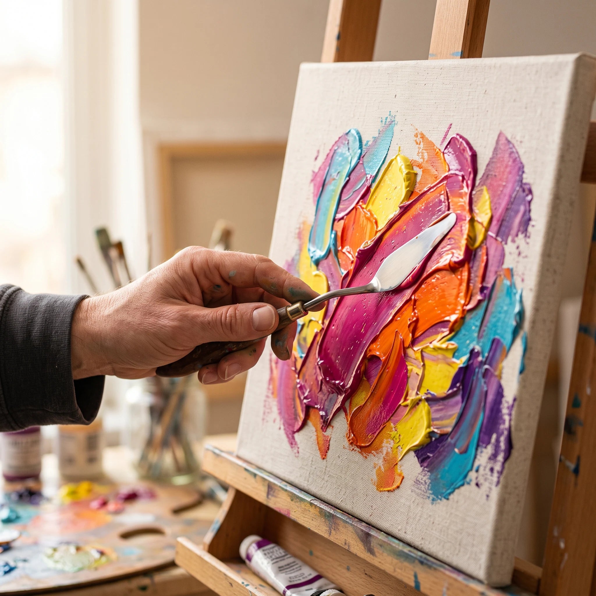 Nanášanie hustého akrylu El Greco špachtľou — efekt impasto