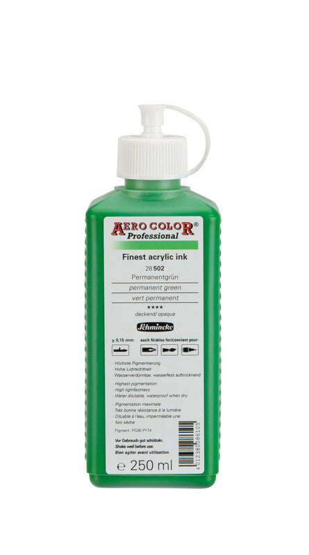 Akrylový atrament Schmincke AERO COLOR Professional 250 ml – 502 Permanentná zelená