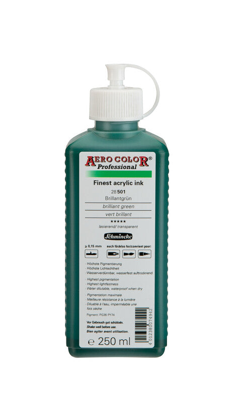 Akrylový atrament Schmincke AERO COLOR Professional 250 ml – 501 Brilantná zelená