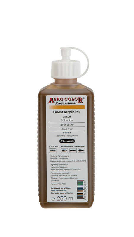 Akrylový atrament Schmincke AERO COLOR Professional 250 ml – 600 Zlatý okrová