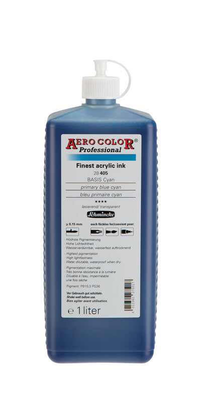 Akrylový atrament Schmincke AERO COLOR Professional 1 l – 405 Primárna modrá (cyan)