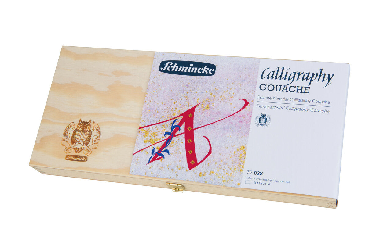 Drevený set kvašových farieb Schmincke Calligraphy Gouache, 12 x 20 ml