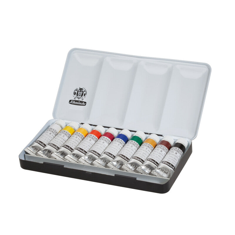Kvašové farby Schmincke HORADAM v kovovom sete, 10 x 15 ml