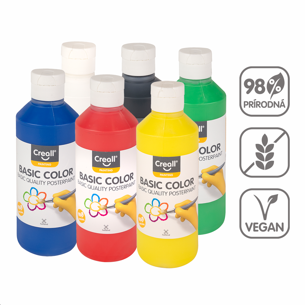 Temperové farby Creall – sada 6 × 250 ml, mix farieb