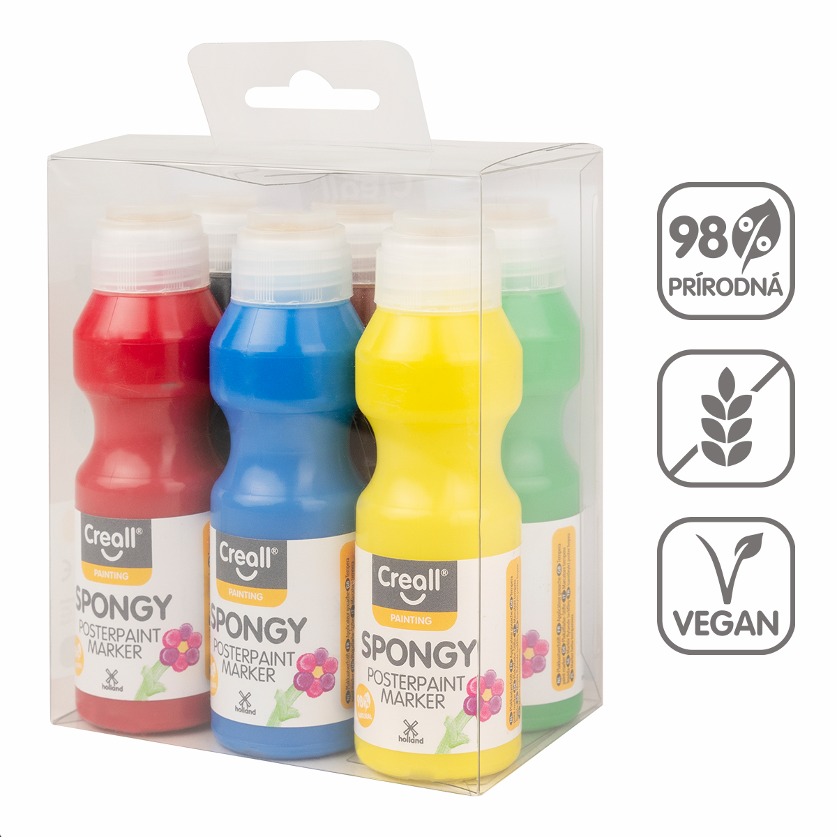 Súprava temperových farieb s hubkou Creall Spongy – 6 × 70 ml