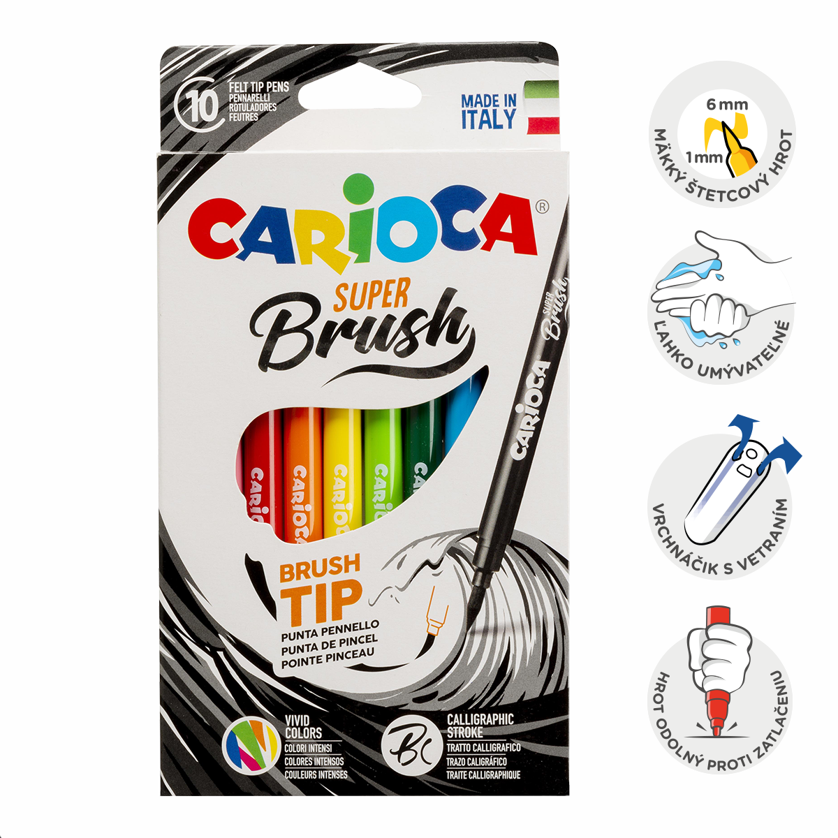 Carioca Brush fixky so štetcovým hrotom, 10 ks, mix farieb