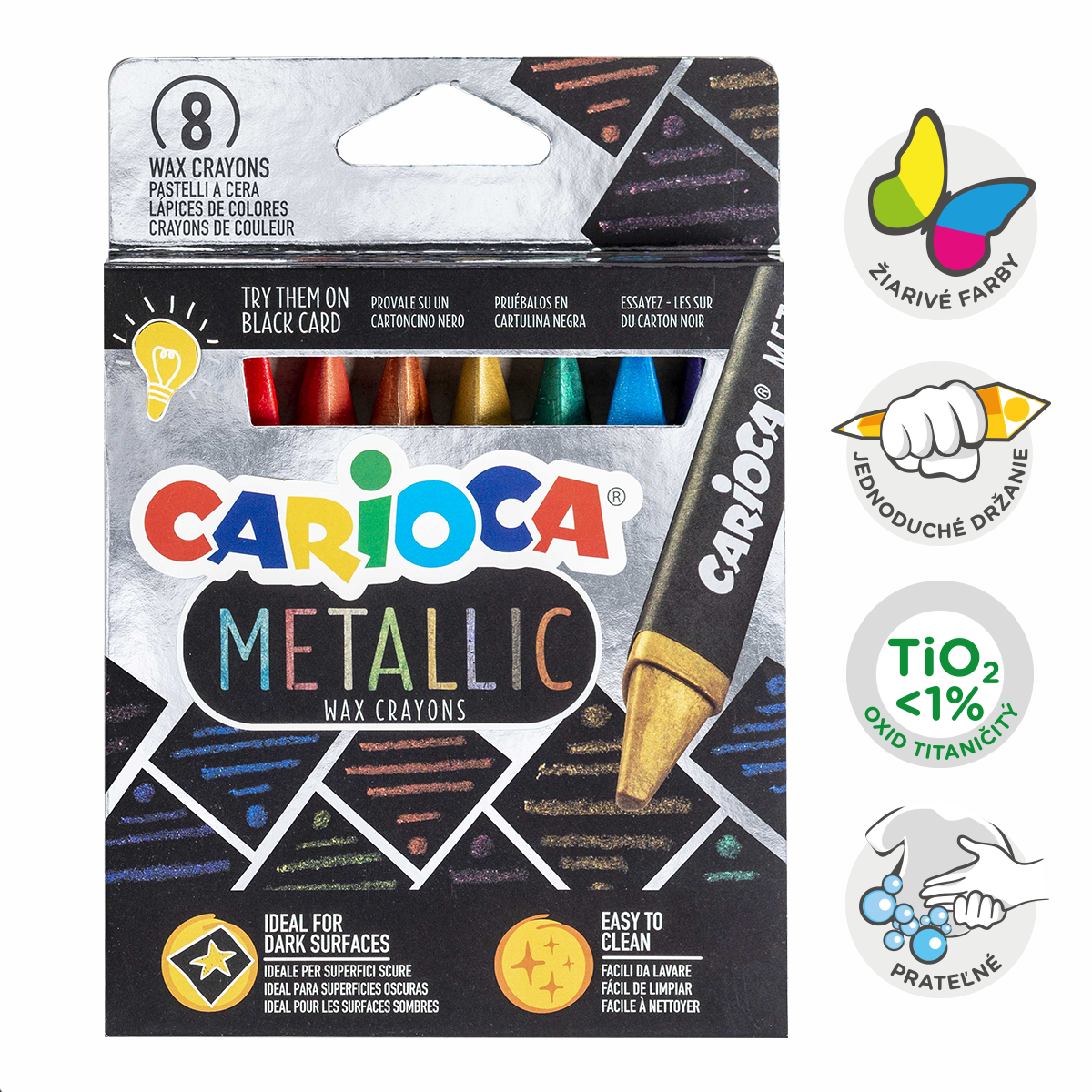 Trojhranné voskovky Carioca Metallic, 8 ks