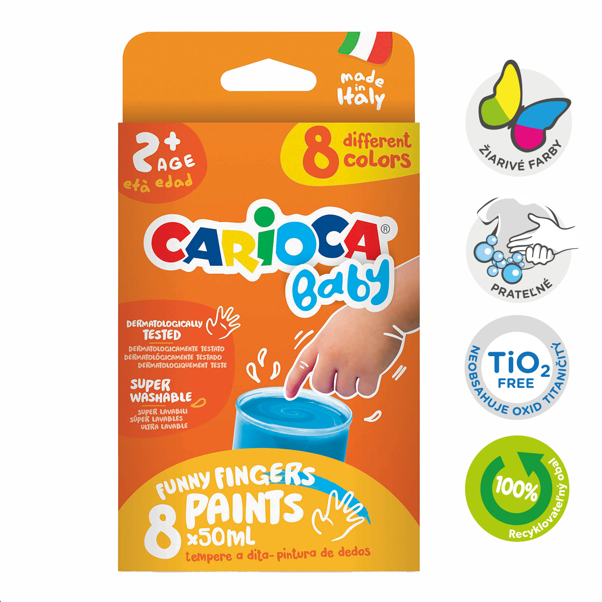 Prstové farby Carioca Baby 2+, 8 × 50 ml