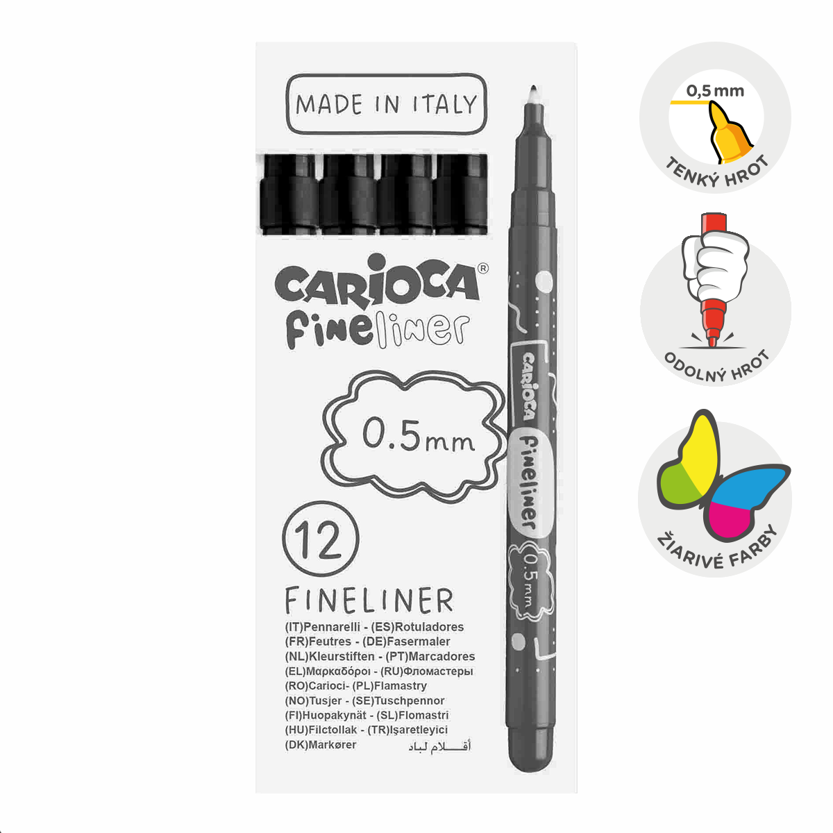 Jemné linery Carioca Fineliner 0,5 mm – 12 ks – čierny