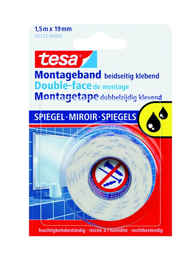 Obojstranná montážna penová páska na zrkadlá tesa, biela, 19 mm