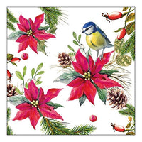 Eko servítky na dekupáž Bird on Poinsettia - 1ks