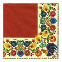 Eko servítky na dekupáž Folk Cocks Red & Cream - 1ks