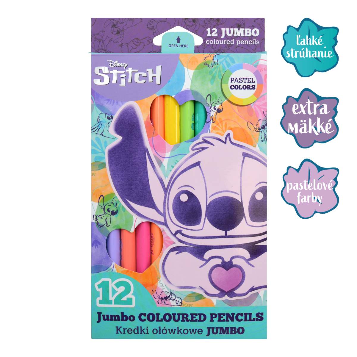Trojhranné pastelky Colorino JUMBO Stitch Pastel, 12 pastelových farieb