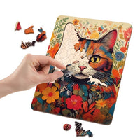Drevené puzzle Mačka s jedinečnými tvarmi 130 ks