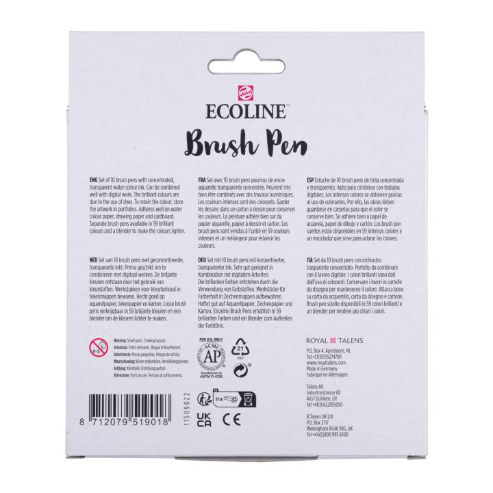 Akvarelové perá Ecoline Brush Pen základné odtiene 10 ks