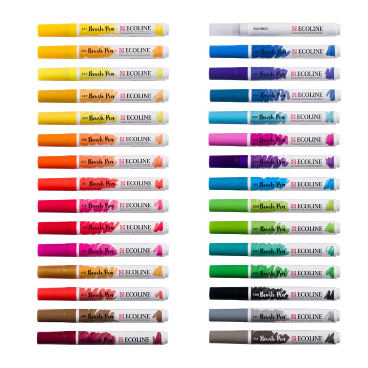 Akvarelové perá Ecoline Brush Pen základné odtiene 30 ks