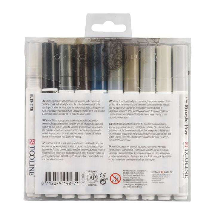 Akvarelové perá Ecoline Brush Pen Greys