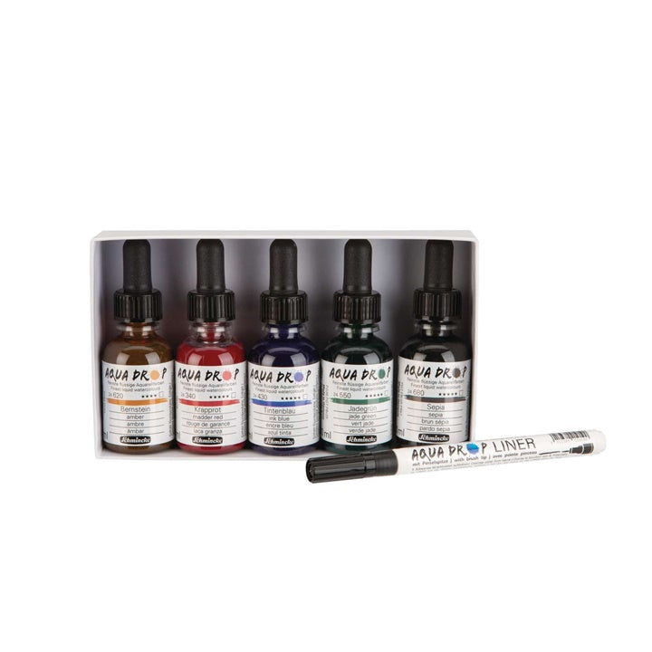 Akvarelové farby Schmincke AQUA DROP - sada 5 x 30 ml + liner