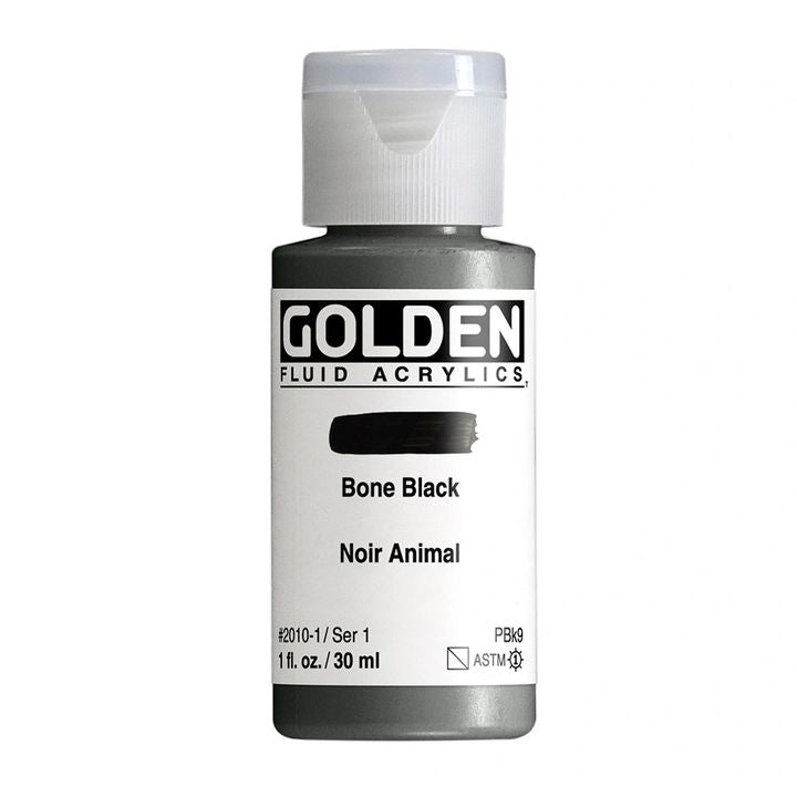 Akrylová farba GOLDEN Fluid 30 ml – 2010 bone čierna