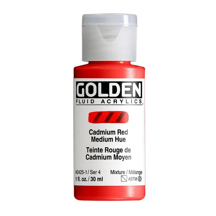 GOLDEN Fluid Acrylfarbe 30 ml – 2425 Kadmium Mittelrot Farbton