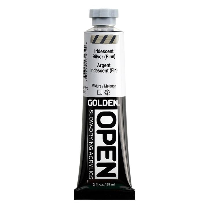 Akrylová farba GOLDEN OPEN Slow-Drying Iridescent 59 ml – 7487 Strieborná Jemná