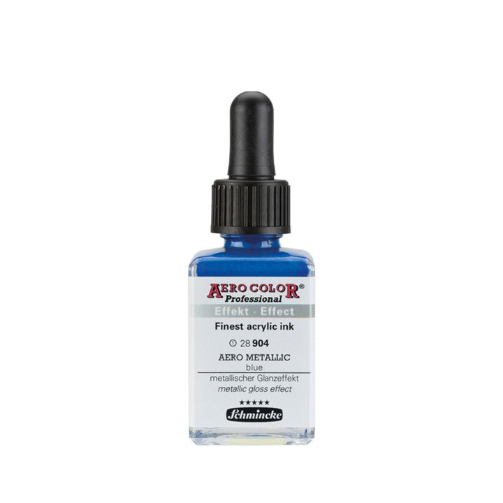 Akrylový atrament Schmincke AERO COLOR Professional Effect 28 ml – 904 AERO METALLIC modrá