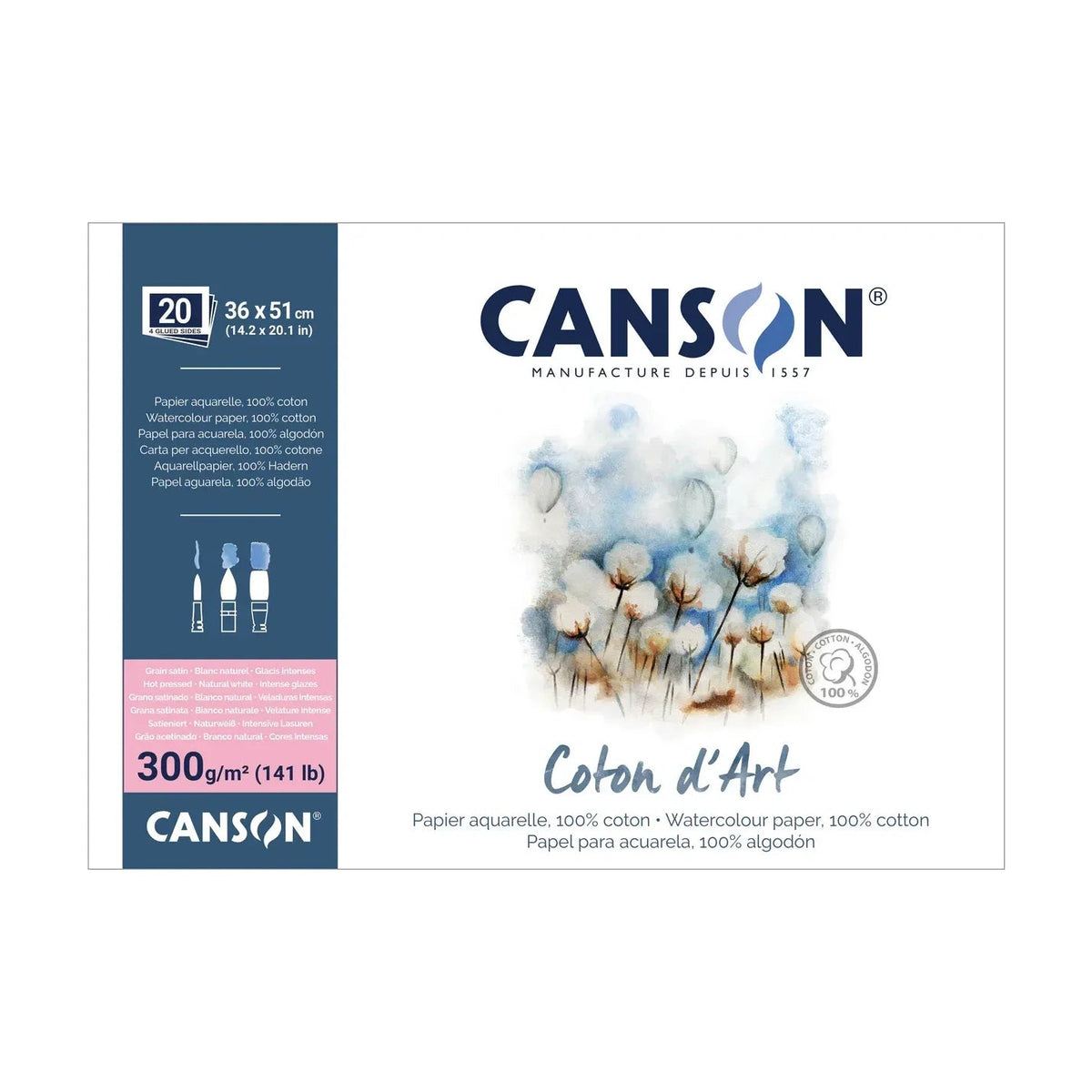 Akvarelový blok CANSON Coton d'Art HP 300 g/m² 36 x 51 cm - 20 listov
