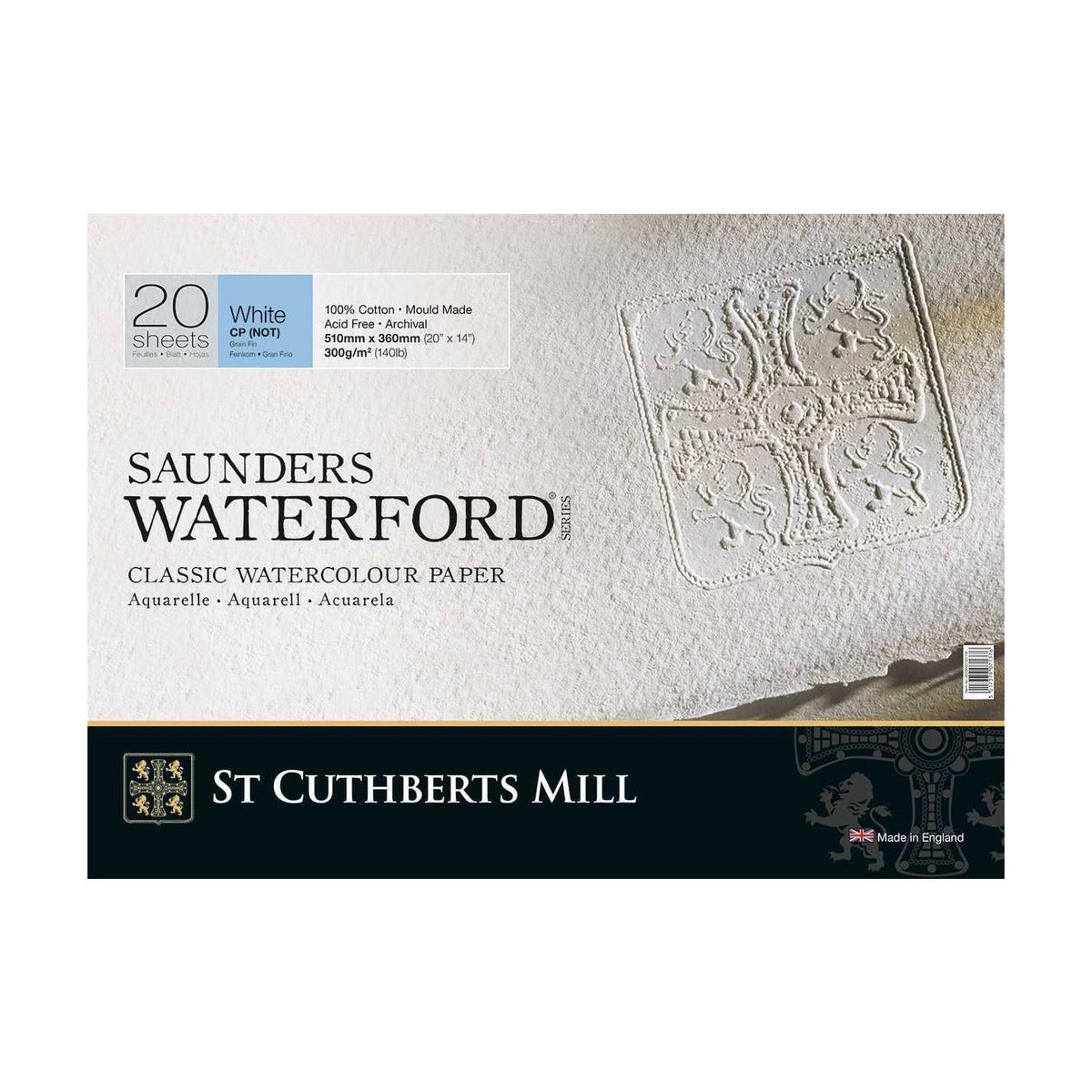 Akvarelový blok CANSON St Cuthberts Saunders Waterford CP biely 300 g/m² 20 listov – 26 – 51 cm