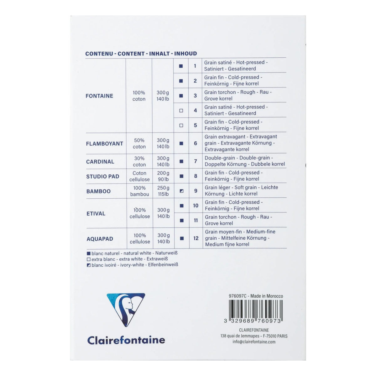 Akvarelový blok Clairefontaine Aqua Essentials 200 až 300 g/m² 10 – 24 cm - 12 listov