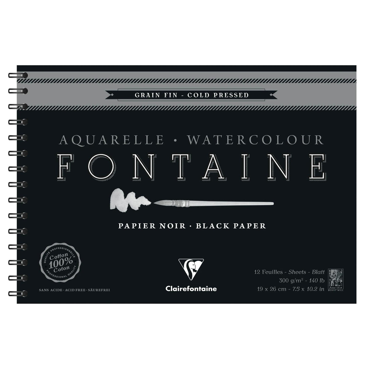 Akvarelový blok Clairefontaine Fontaine CP čierny 300 g/m² 19 x 26 cm - 12 listov