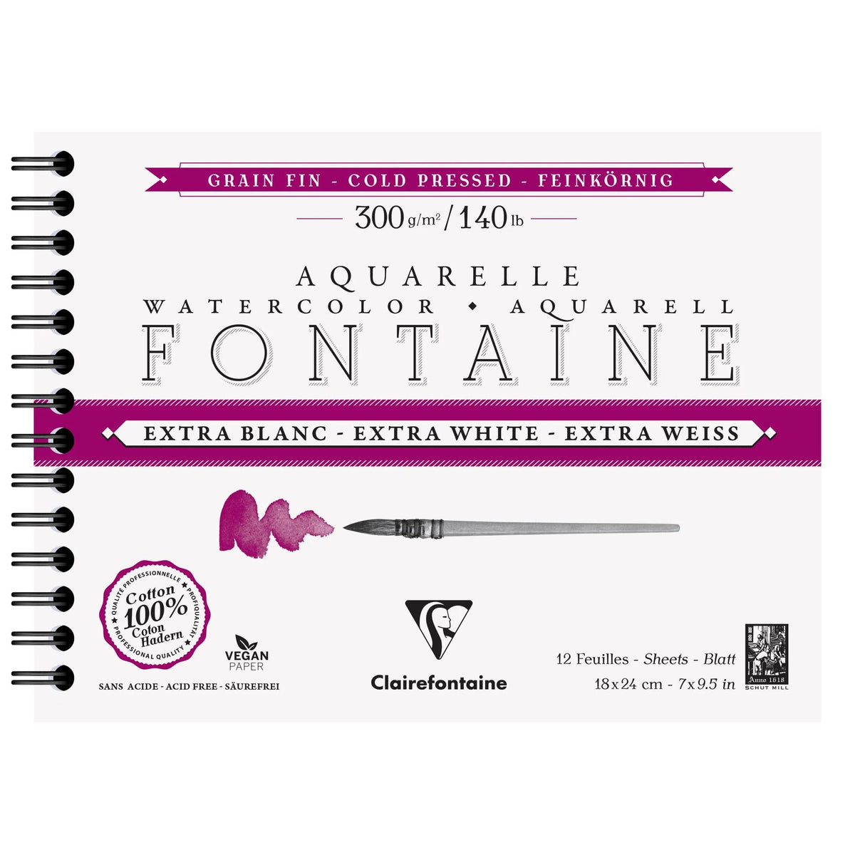 Akvarelový blok Clairefontaine Fontaine CP extra biely 300 g 18 x 24 cm - 12 listov