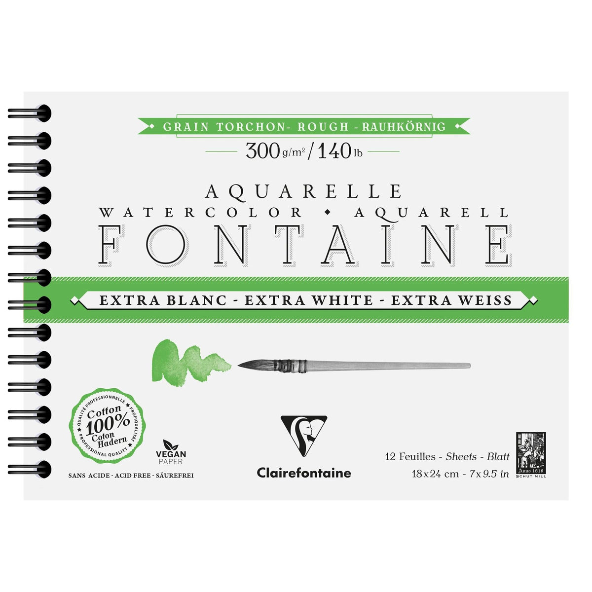Akvarelový blok Clairefontaine Fontaine extra biely 300 g/m² 18 x 24 cm - 12 listov