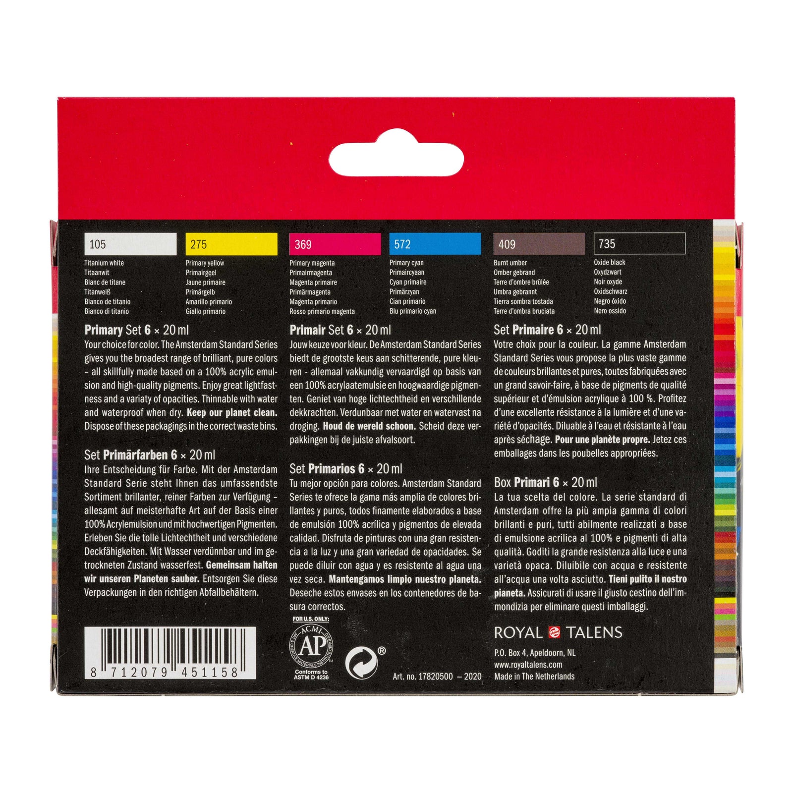 ROYAL TALENS Amsterdam sada akrylových farieb Primary 6 x 20 ml