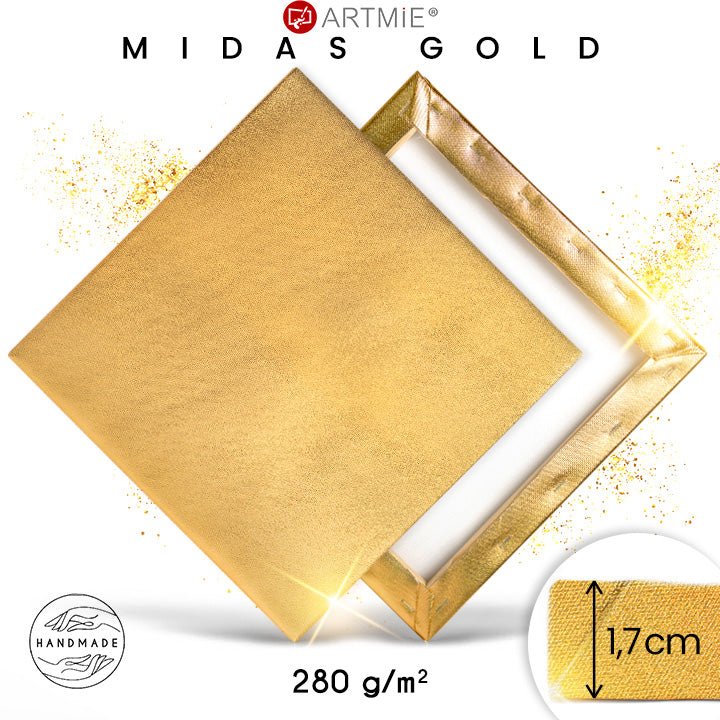 Zlaté maliarske plátno MIDAS na ráme — bavlna 280 g/m² s metalickým zlatým pigmentom