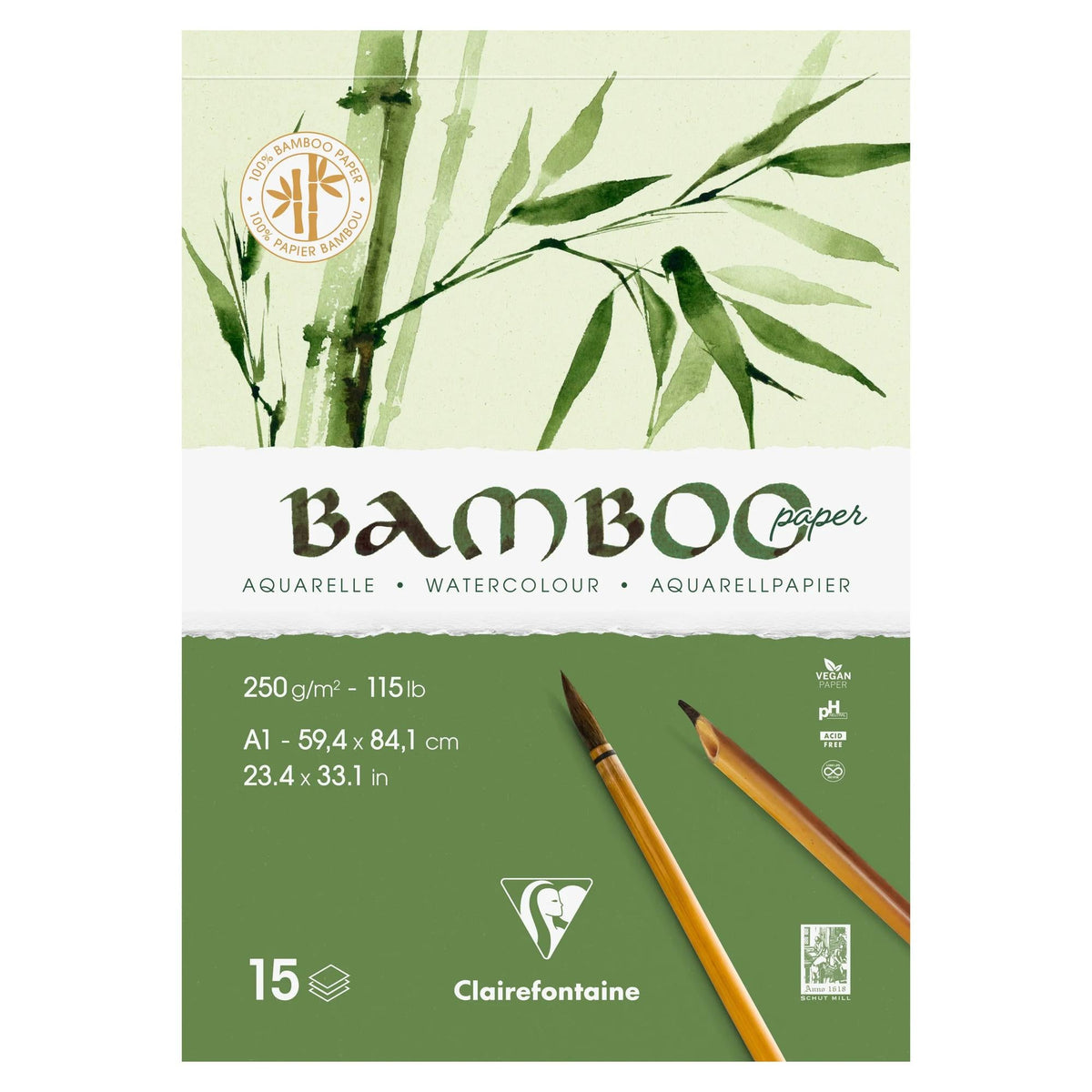 Bambusový akvarelový blok Clairefontaine CP 250 g/m² A1 - 15 listov