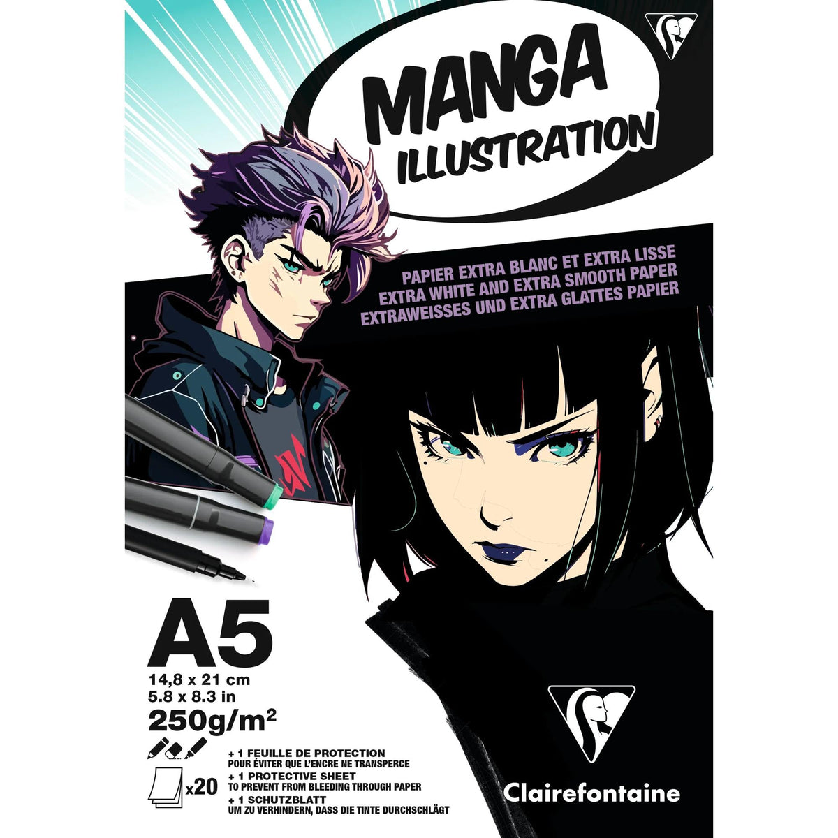 Blok papierov Clairefontaine Manga Illustration 250 g/m² A5 – A3 - 20 listov