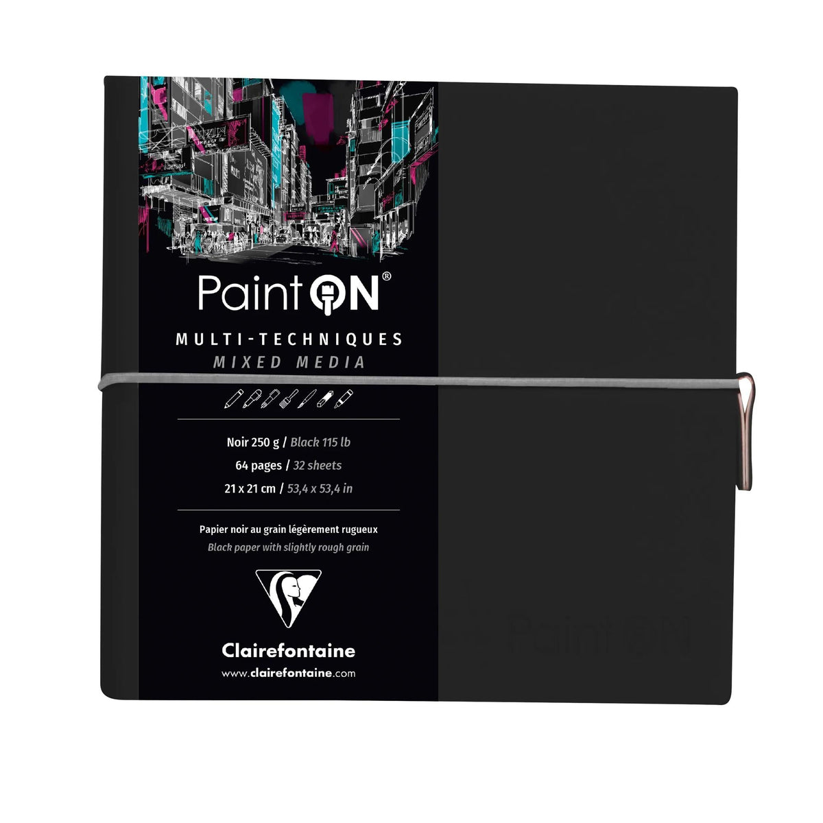 Blok papierov Clairefontaine Paint'On 250 g/m² 19 x 19 cm - 32 listov – Čierna