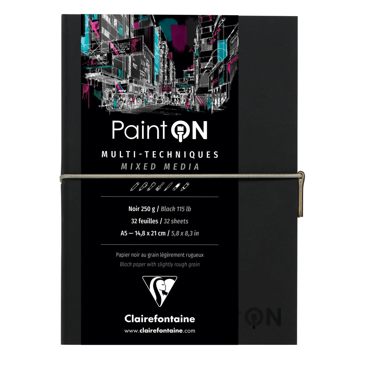 Blok papierov Clairefontaine Paint'On čierny 250 g/m² - 32 listov (A5 – 14 x 14 cm)