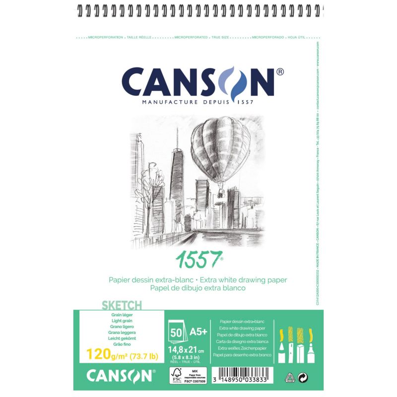 CANSON 1557 skicovací blok 120 g/m² A5 30 listov špirálová väzba