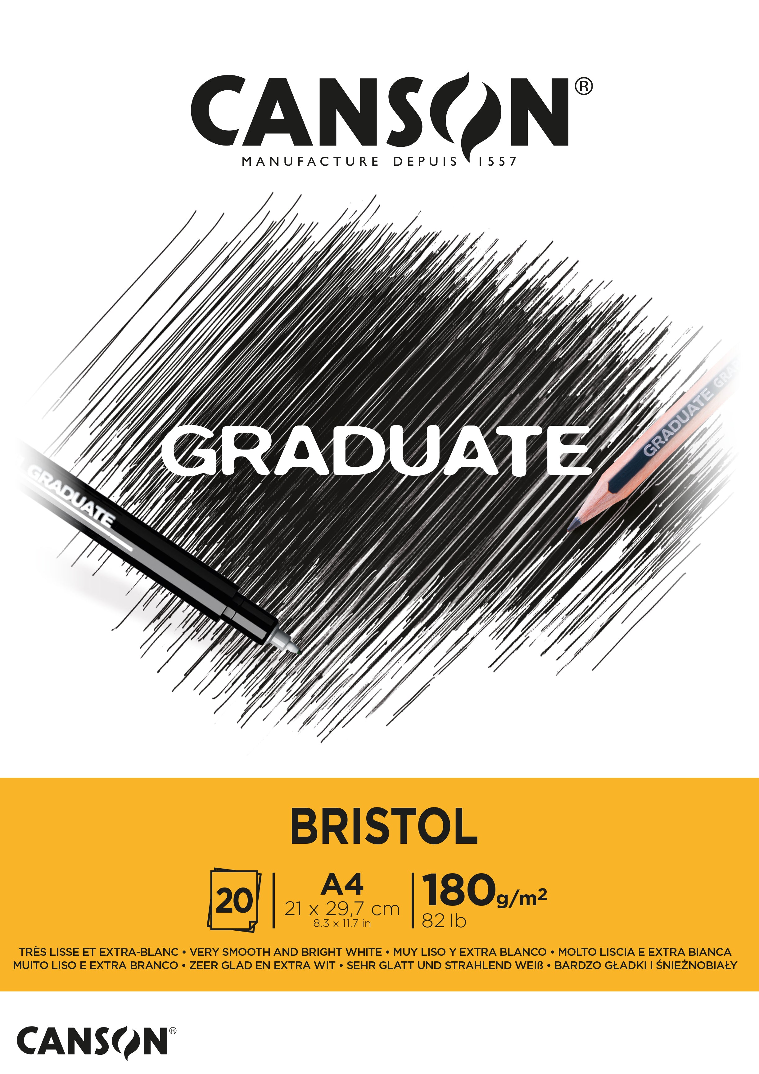 Kresliaci blok CANSON Graduate Bristol 180 g/m² A4 - 20 listov, lepený