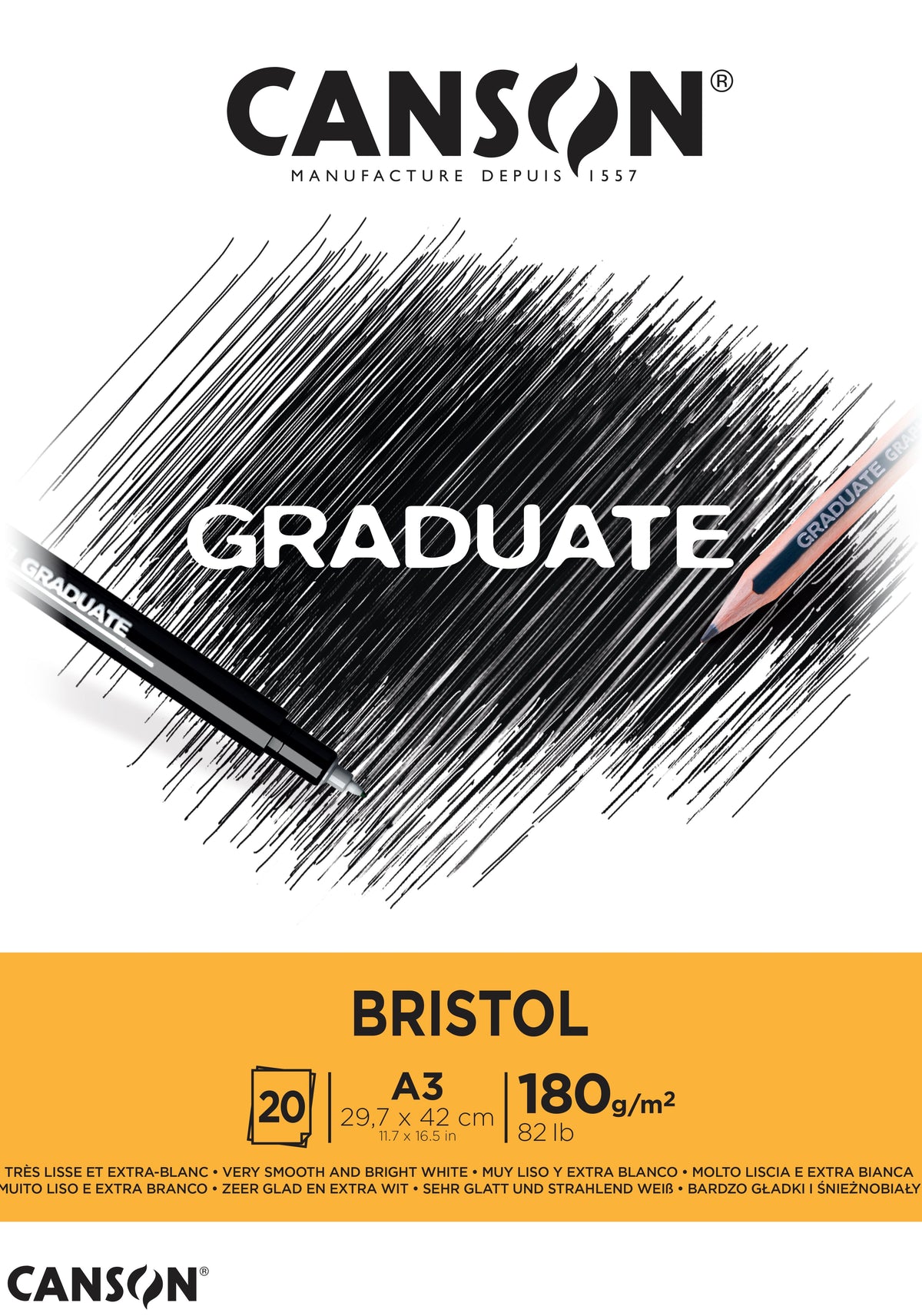 CANSON Graduate Bristol kresliaci blok 180 g/m² - 20 listov, A3, lepený