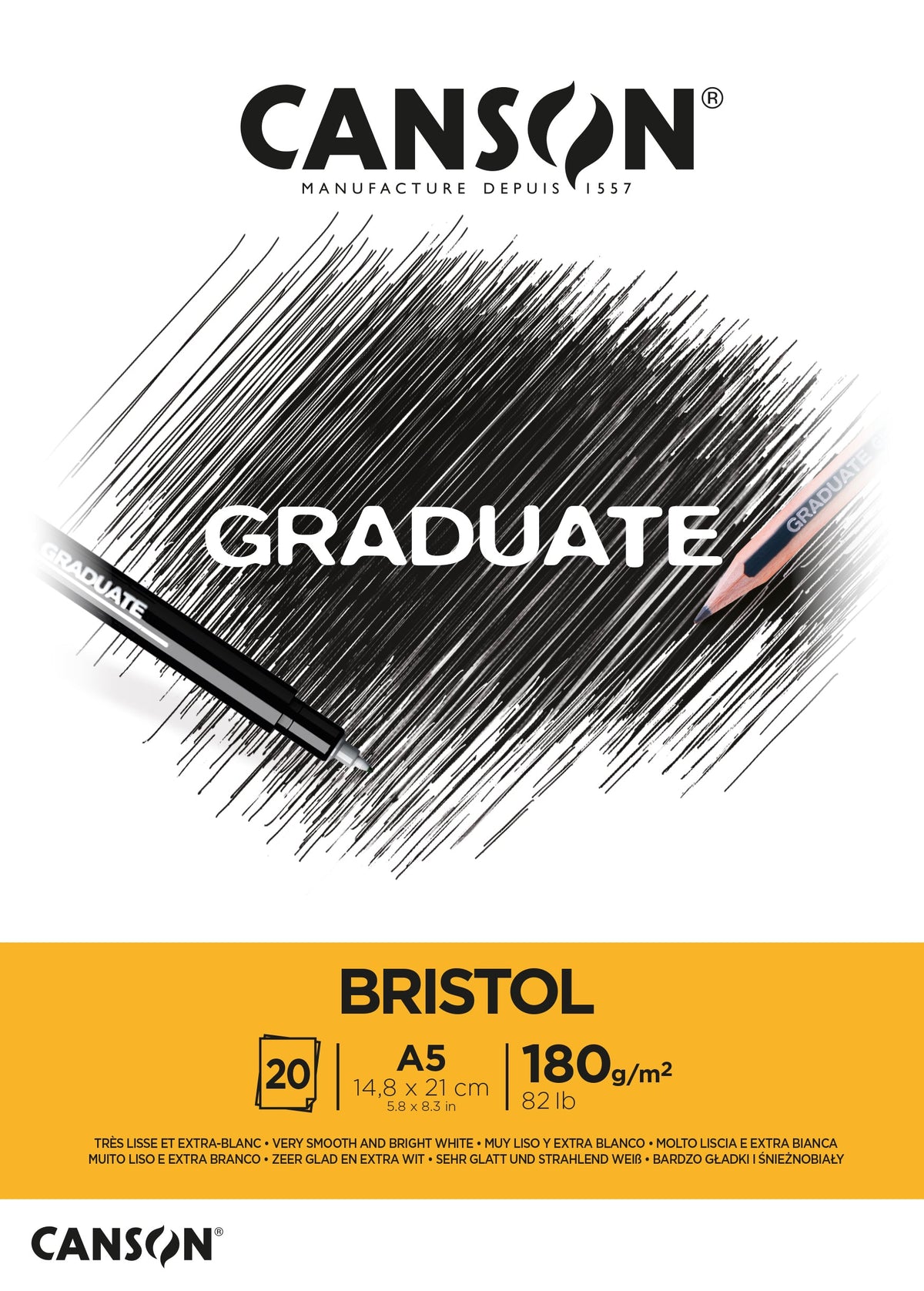 Canson Graduate Bristol kresliaci blok 180 g/m² - 20 listov, A5 lepený