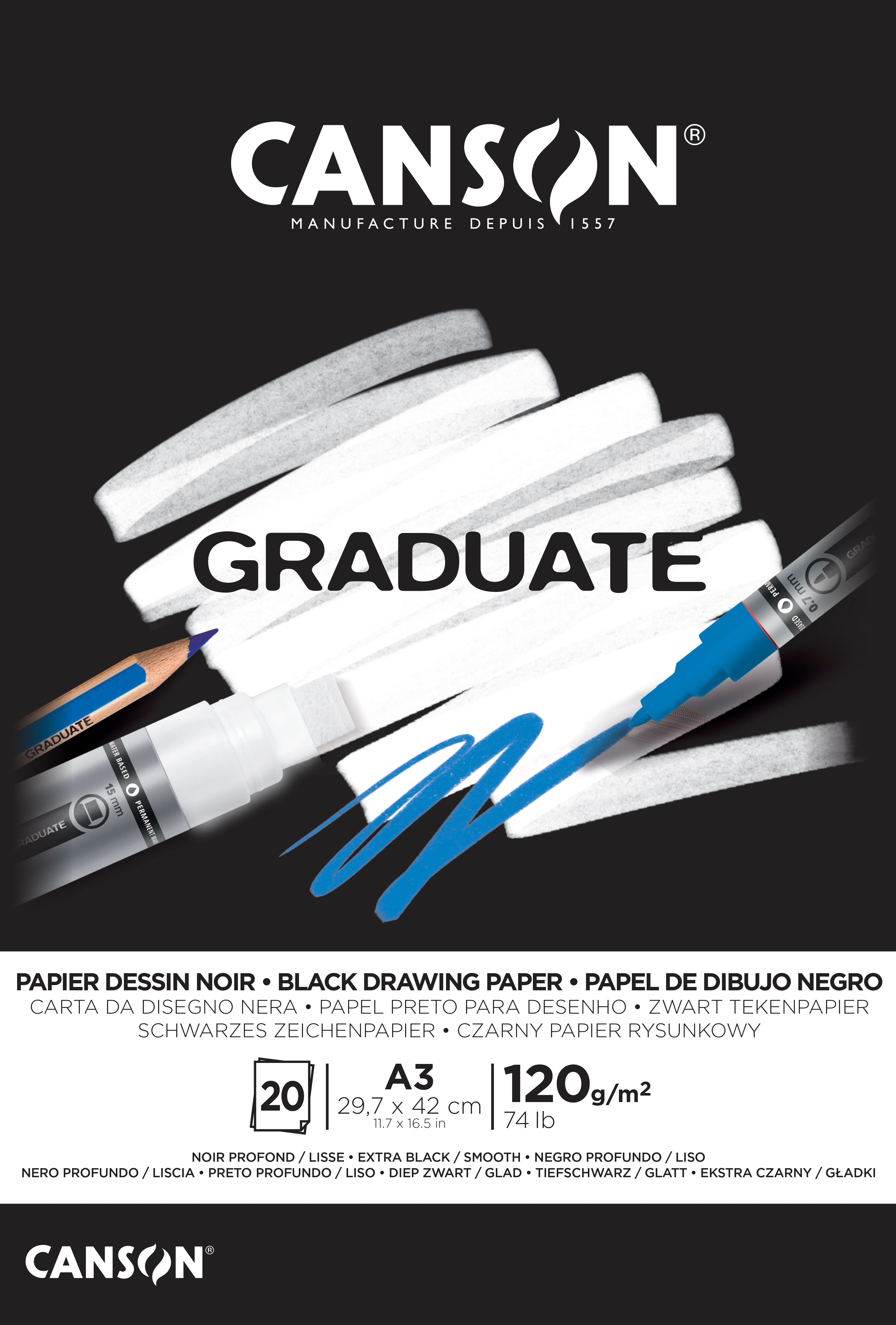Čierny skicár CANSON Graduate 120 g/m² A3 - 20 listov, lepený