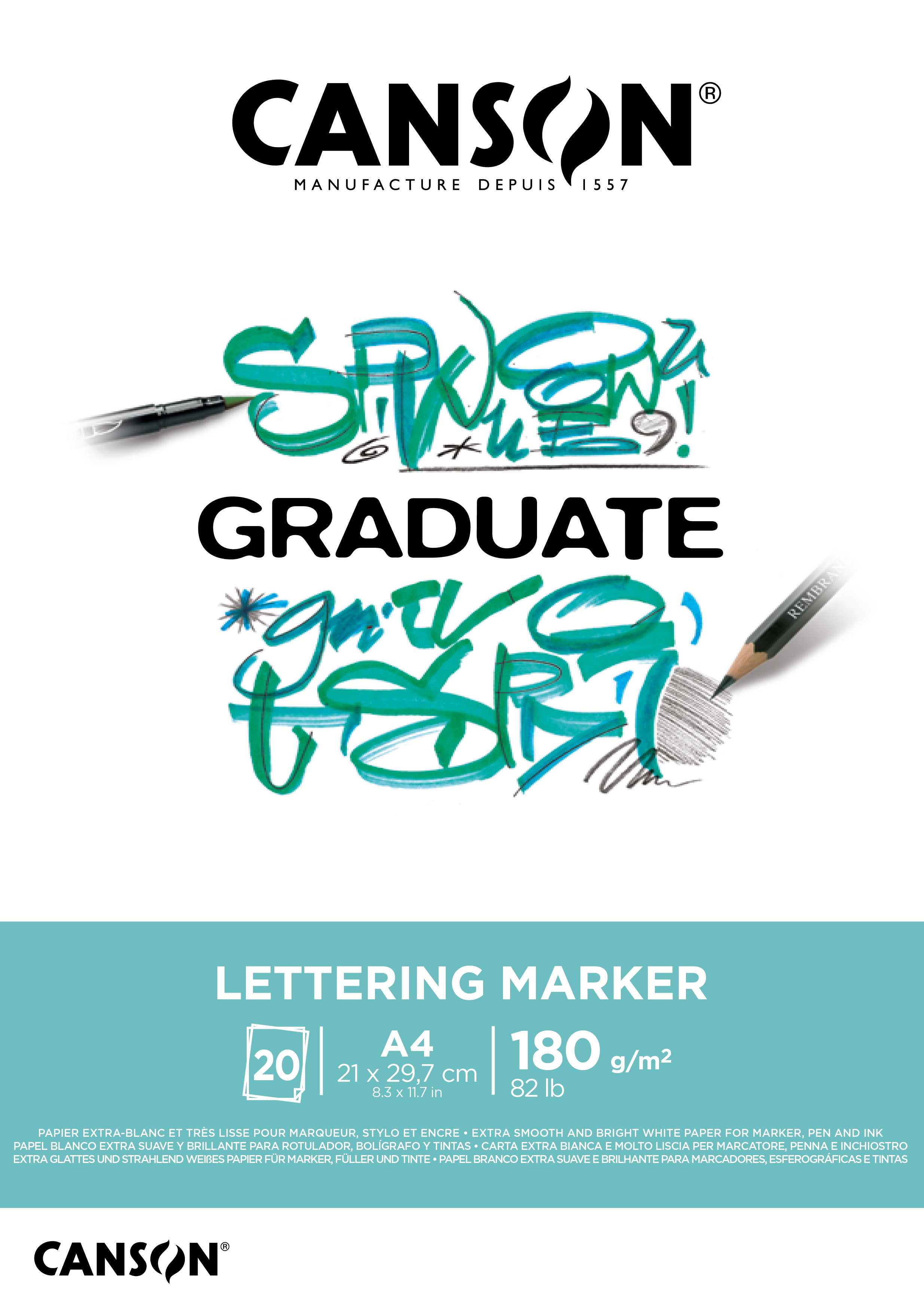 Blok na lettering a popisovače CANSON Graduate Lettering Marker 180 g/m² - A4, 20 listov