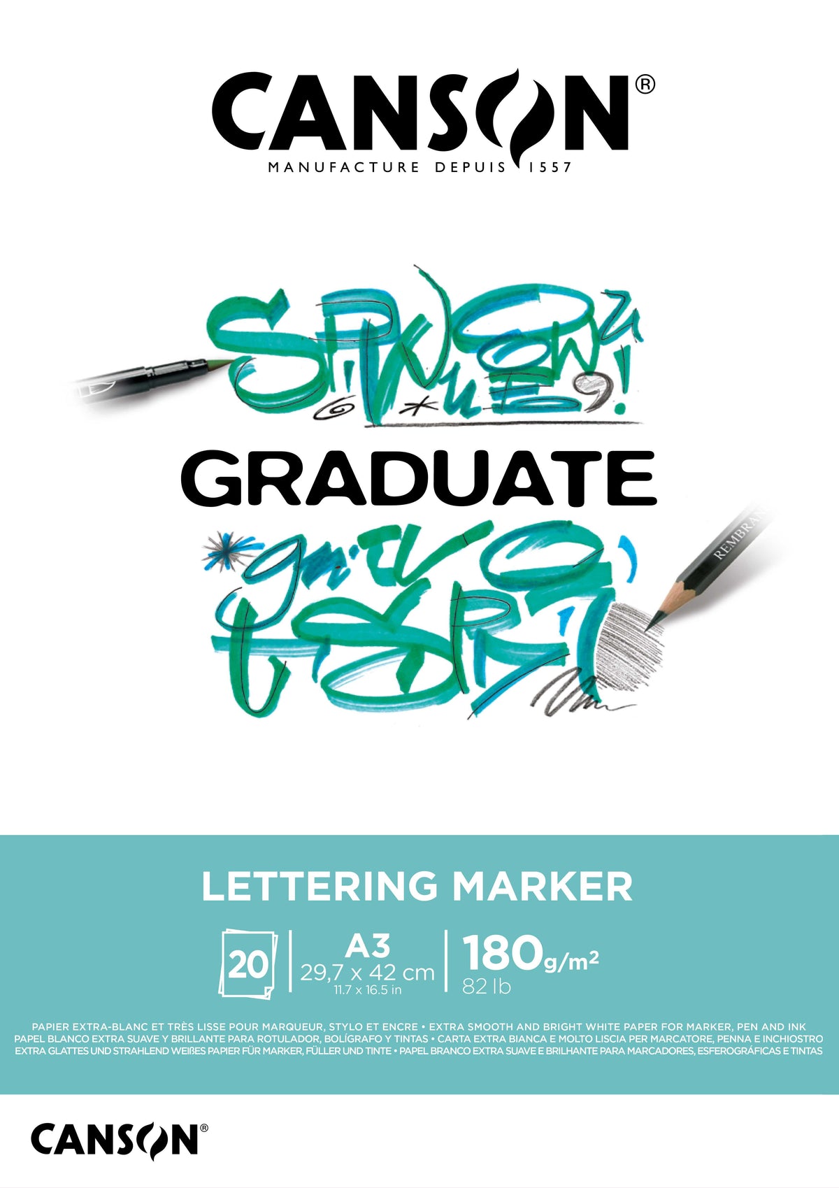 Canson Graduate Lettering Marker blok 180 g/m² - 20 listov, A3 lepený