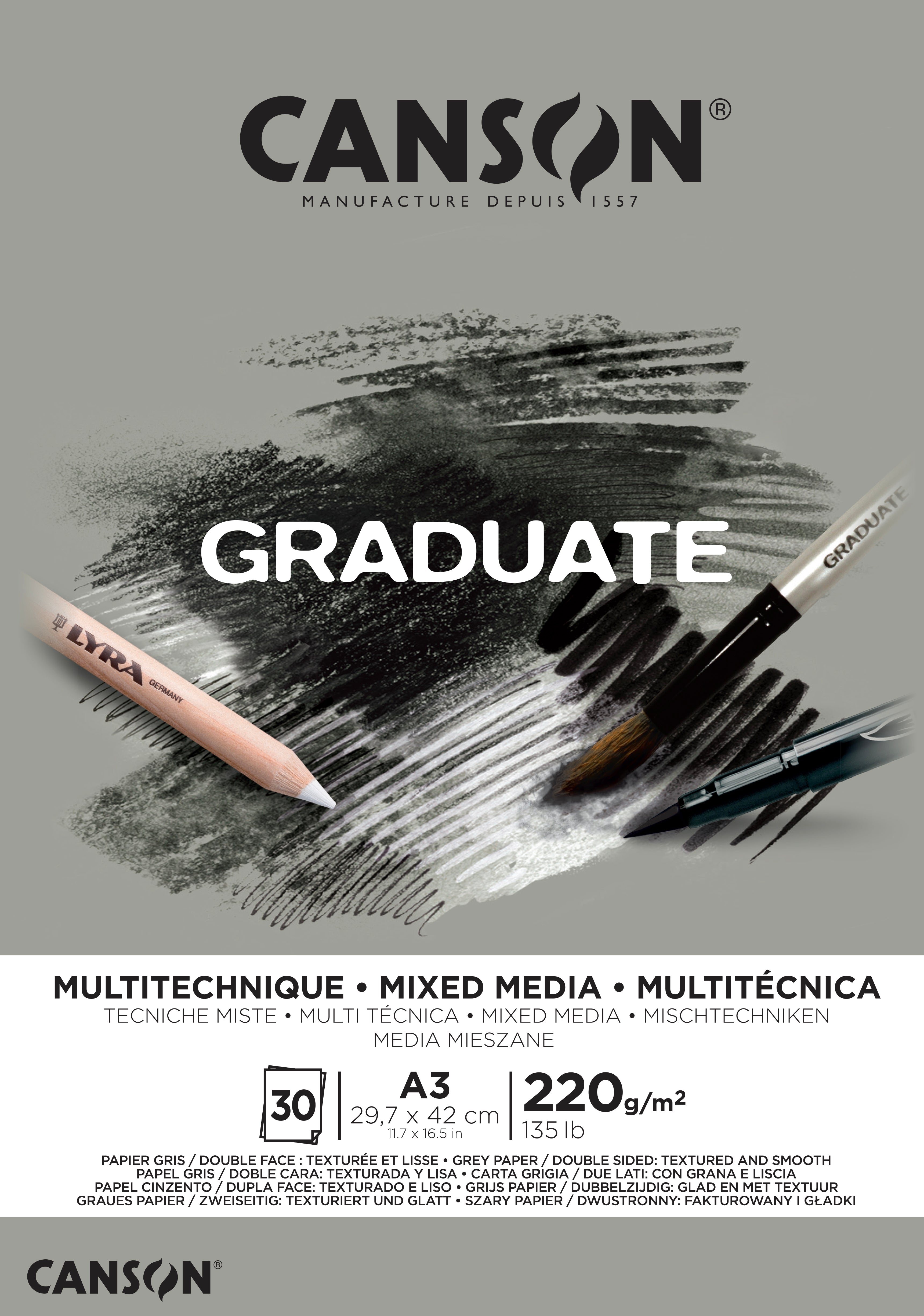 CANSON Graduate Mix Media blok sivý 220 g A3, 30 listov, lepený
