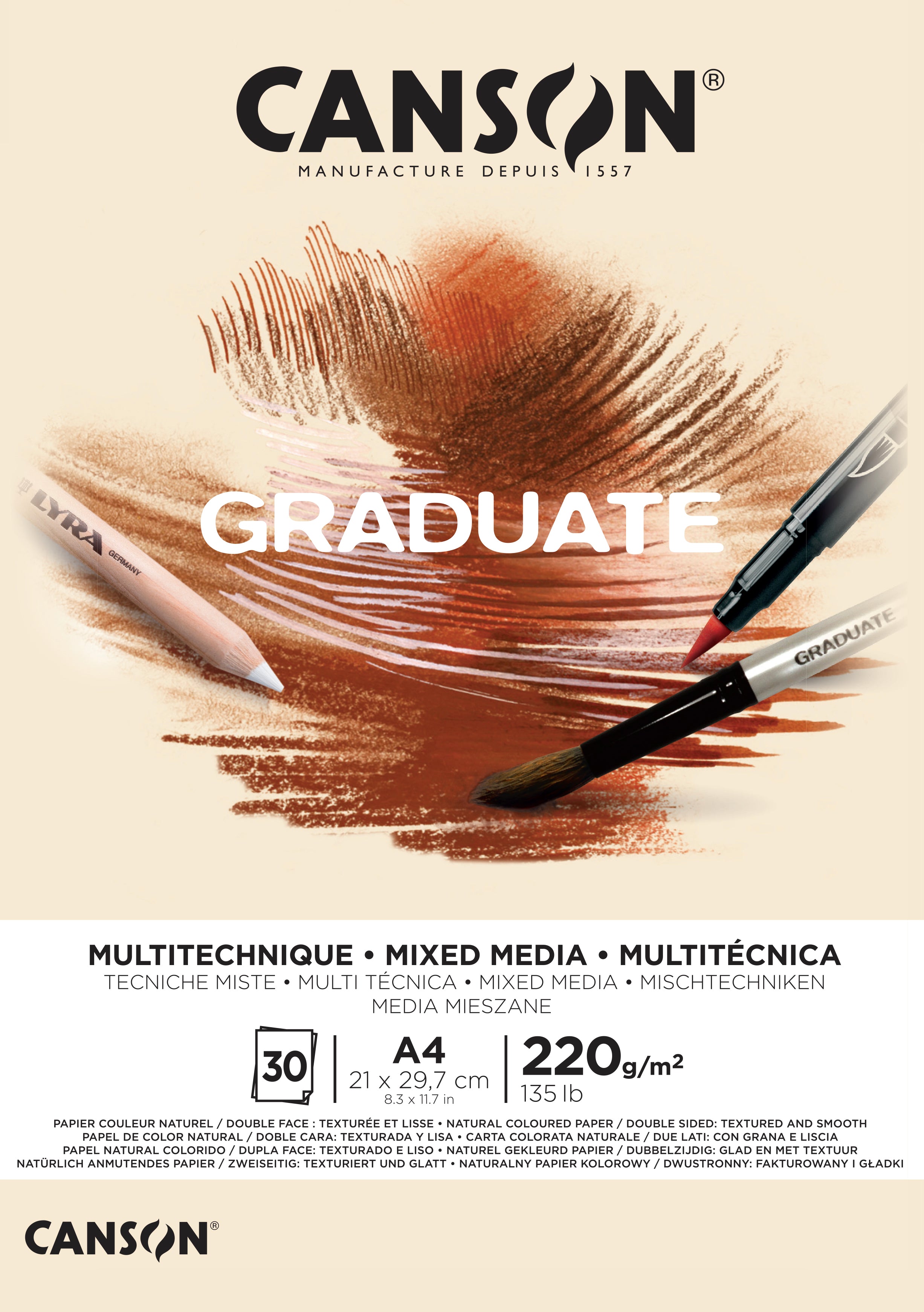 Canson Graduate Mix Media blok Natural 220 g 30 listov A4 lepený