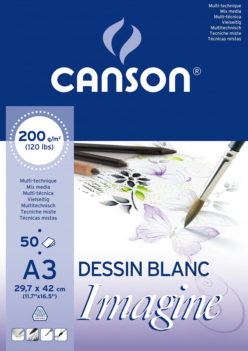Canson Imagine lepený skicár pre kombinované techniky 200 g/m² A3 - 50 listov