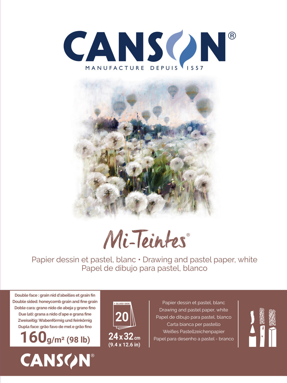 Canson Mi-Teintes lepený blok 160 g/m² 20L 24 x 32 cm White