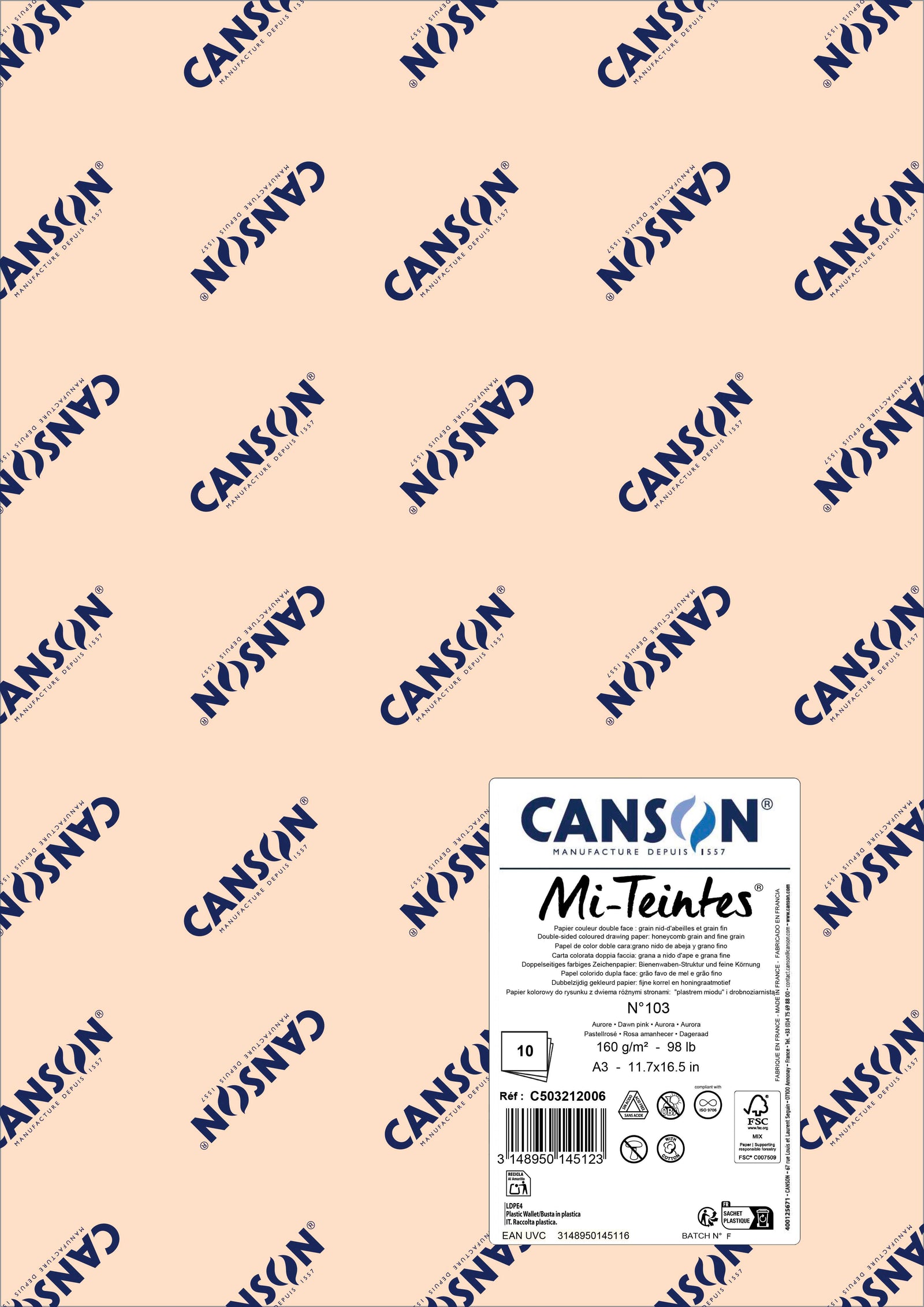 Papier na pastel Canson Mi-Teintes A3 160 g - 10 hárkov – Úsvitová ružová 103